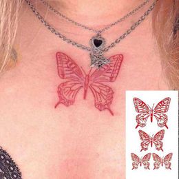 5 PC Temporary Tattoos Red Butterfly Temporary Tattoos Waterproof Colourful Arm Wrist Chest Fake Tatto Stickers For Women Grils Flash Decals Tatoos Z0403