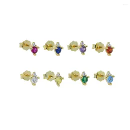 Stud Earrings 925 Sterling Silver Minimal Delicate Dainty Birthstone Colourful CZ Multi Piercing Gold Plated Girl Women Small Earring