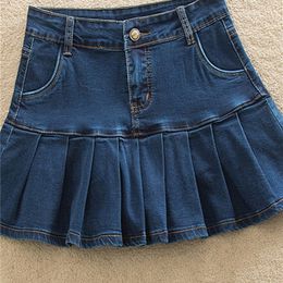 Skirts Denim leather with pleats 6XL 7XL Harajuku Y2K jeans skateboard women's high waist bottom women's casual pleats mini Jurken 230404