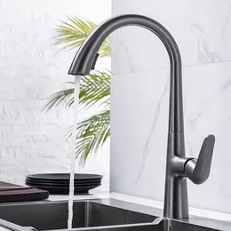 Kitchen Faucets Faucet Style Brass Plating Gun Gray Black Rotating Swan Pull