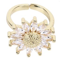 Cluster Rings Sunflower Ring Flower Open 18K Gold Plated Copper Stylish Exquisite Bling Jewelry