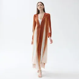 Women's Two Piece Pants Miyake Folds 2023 Autumn Gradient Long Sleeve Open Neck Jacket Straight Premium Feeling Dress Set