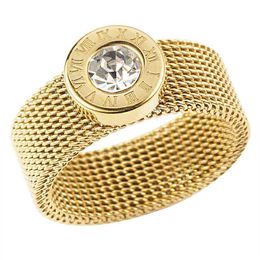 Stainless Steel Gold Ring Big Round Crystal Mesh Finger Roman Numerals s for Women Men Fashion Brand Jewelry221G