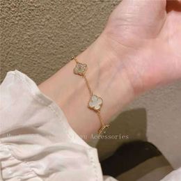 vanlies cleeflies Clover Bracelet Reversible Shell Zirconia Clover Bracelet Fashion Light Luxury Women's Ins Gold Plated Washable Co