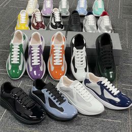 America Cup Sneakers Designer Men Trainers Patent Leather Shoes Mesh Nylon Runner Trainers Green Yellow Outdoor Women Casual Shoes 36-47 With Box NO53