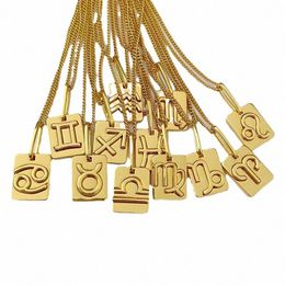 necklaces designer chains for men women Twelve Constellations Rune Gold color square pendant friend first letter initials necklace gift 01Xx#