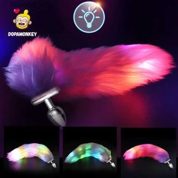 Other Massage Items Couples Cosplay sex toys Butt Plug with Back Light Anal Plug Real Fox Tail Luminous Adult Games Butt Plug Led Sex Products Shop Q231104