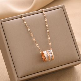 Pendant Necklaces Trendy Cubic Zirconia Geometric Pendants Necklace For Women Fashion Gold Stainless Steel Chains Luxury Woman Jewellery Whole