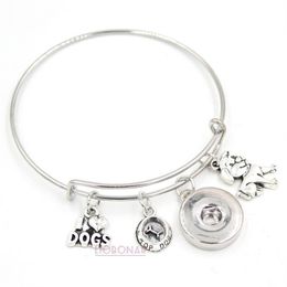 Whole Snap Button Jewellery Animal Bracelet Pet I love Dogs Charms Bracelet Wire Bangle Snap Button Bracelets for Dog Lover Gift2453