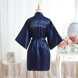 Sexy Yukata Night Robe Short Satin Wedding Bride Bridesmaid Robes With Clear Rhinestones-Bride&Bridesmaid Edition Dressing Gown 212604