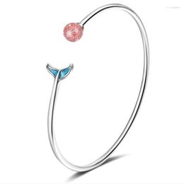 Bangle Personality Fishtail Natural Strawberry Crystal Bracelets Cute Animal Silver Plated Fashion Jewellery Fish Bangles SB243