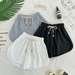 Womens Shorts Lace Up Casual Summer Women Simple Elastic Slim Straight Ladies Fashion Beach High Waist Black White Female 230404