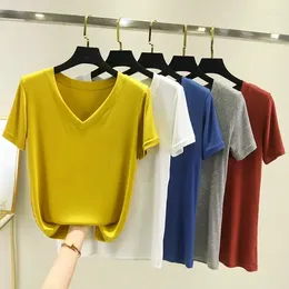 Women's Sleepwear Modal Multi Colours T-shirt For Short Sleeved 2023 Summer Loose Thin Bottoming V-neck Clothing Women