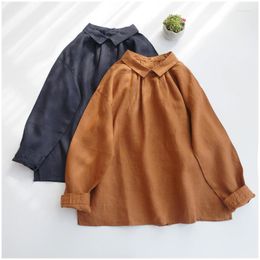 Women's Blouses 2023 Ly Linen Women'S Shirt Casual Solid Long Sleeve Top Vintage Back Button Up Shirts And Blusas Para Mujer