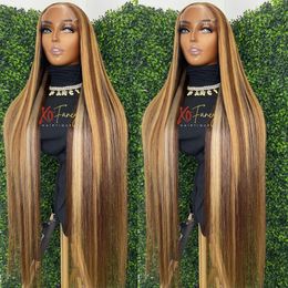 Synthetic Wigs 13x6 Highlight Ombre Straight Lace Front Human Hair Wig Honey Blonde Colored Bone Straight Lace Frontal Wigs For Black Women 230403