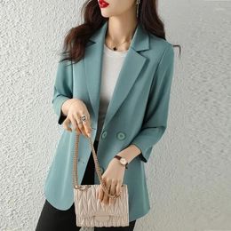 Women's Suits Blue-Green Women Blazer Suit Thin Chiffon 2023 Spring And Summer Korean Fashion Simple Loose Casual White Black Small