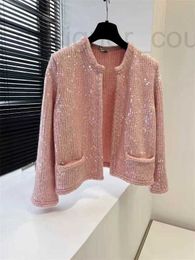 Women's Jackets designer luxury C Full Beaded Knitted Cardigan Triumphal Arch Heavy Industry Sequins Pink Small Fragrant Fleece Round Neck Short Coat 852L