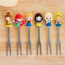 Forks Cute Princess Stainless Steel Dessert 6Pcs Set | Picks With Holder Mini Salad Fruit Flatware For Children