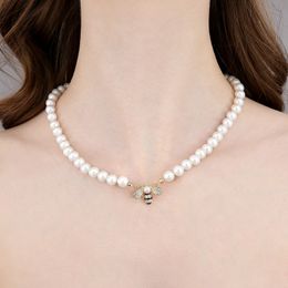 Cute Bee Imitation Pearl Necklace Female Dignified Sense of Design Fashion New Trendy Simple Personality Clavicle Chain