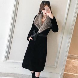 Women's Fur Clothes Women Natural Winter Sheep Shearing Overcoat With Real Mink Collar Hooded Jacket Casaco Feminino Inverno 1799 Lxr95