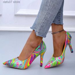 Sandals 2022 New Ladies High Heels Satin New Stiletto Heels Abstract Printing Classic Pointed Toe Ladies Sexy High Heels Shoes T231104