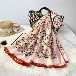 Sarongs Spring and summer new letter printed silk scarf women's fashion crimped cotton linen silk scarf outdoor decoration sunscreen P230403