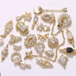 Nail Art Decorations 5pcs Real Gold Crystal Pearl Zircon Chain Rhinestone Metal Manicure Accessories DIY Decoration Nails Charms