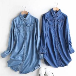 Women's Blouses Shirts Women's shirt Spring and Autumn casual shirt Medium long sleeved denim jeans top casual women's shirt Blusa Mujer Plus size S~3XL 230404