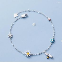 Charm Bracelets Silver Colour Tassel Zircon Daisy Bee Bracelet Bangle For Women Girls Party Wedding Trendy Jewellery Accessories Gift