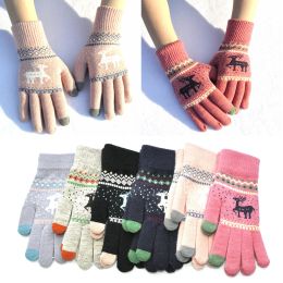 Autumn Winter Phone Touch Screen Gloves Thicken Warm Elks Xmas Gloves for Women Men Wool Knitted Mittens Students Hand Gloves