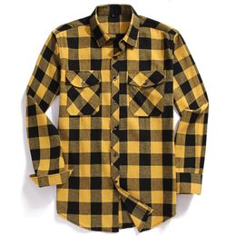Men's Casual Shirts Men Plaid Flannel Shirt Long Sleeved Chest Two Pocket Design Fashion Printed Button USA SIZE S M L XL 2XL 230403