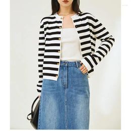 Women's Blouses Bi Enters The Classic Black And White Striped Navy Ce Style Gold Buckle Short Knitted Cardigan For Women