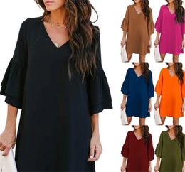 Womens Summer Dress Sweet Cute V-neck Bell Sleeve Shift Mini