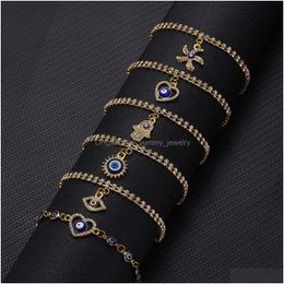 Charm Bracelets New Blue Evil Eye Bracelets For Women Hand Heart Starfish Charm Crystal Tennis Chain Bange Female Fashion Party Jewelr Dhvhc