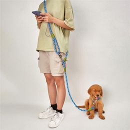 Dog Collars Reflective Nylon Leashes Pet Dogs Chain Traction Rope Leads For Running Free Hands Small Large Supplies