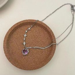 Pendant Necklaces Y2K Fashion Peach Heart Water Drop Necklace Women Purple Crystal Egirl Sweet Cool Clavicle Chain Aesthetic Jewellery