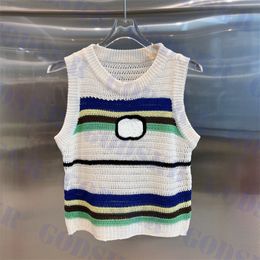 Womens Striped Tanks Embroidered Logo T Shirt High Quality Knitted Vests Camis Ladies Clothing