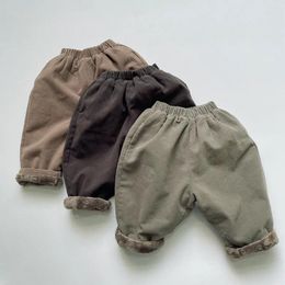 Trousers Deer Jonmi 2023 Winter Baby Boys Thicken Warm Pants Korean Style Solid Color Velvet Lining Children Casual