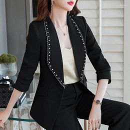 Women's Suits 5XL Size Women Black Blazer Diamond Bead Suit White Coat Female Clothing Fahion