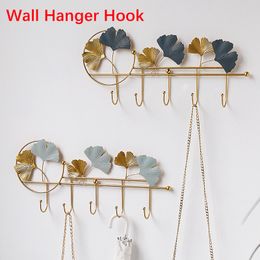 Hooks Rails Wrought iron hook wall mounted key storage rack entrance porch decoration wall mounted coat hat scarf hanging hook leaf home decoration 230404