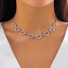 Luxury Rhinestone Love Heart Clavicle Chain Necklace Women Wed Bridal Sexy Short Choker Aesthetic Jewelry Accessories