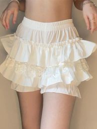 Women's Shorts Skorts Fashion Lace Layered Ruffle Elastic Waist Short Pants Summer High Waisted Casual