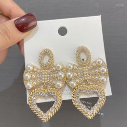 Stud Earrings AINAMEISI Fashion Long Drop For Women Korean Wedding Vintage Crystal Bow-Knot Love Pearl Shiny Earring Female Jewelry