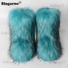 2023 Women's Winter Faux Fox Woman Plush Warm Snow Boots Luxury Footwear Girls' Furry Fur Bottes Fashion Fluffy Shoes T231104