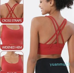 Yoga Outfit With Logo Women Soft Gym Vest Athletic Fitness Sports Bra Solid Colour Cross Sexy Tights Tank Top Chest Pad