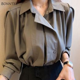 Womens Blouses Shirts Women Fashion Tops Shirt Design Elegant Autumn Working Allmatch Ulzzang Clothes Temperament Slim Solid Streetwear Soft 230404