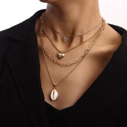 Pendant Necklaces Butterfly Heart Shell Pendants For Women Gold Colour Layered Necklace Female 2023 Fashion Jewellery Clavicle Chain Short