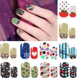 New Arrival Colour Glitter Nail Sticker Third Season Manicure Full Stick 16 Styles 12 Pieces Qj211226 4178761