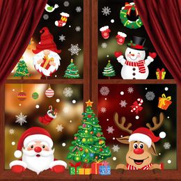 Christmas Decorations Window Clings Decals Reusable Double Sided Printed Self Adhesive Santa Claus Moose Snowman Socks Dwarfs Xmas Tre Amnth