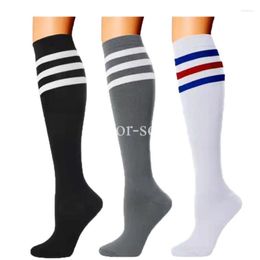 Sports Socks Compression Black White Stripe Football Soccer Stockings Running Fit For Athletic Unisex